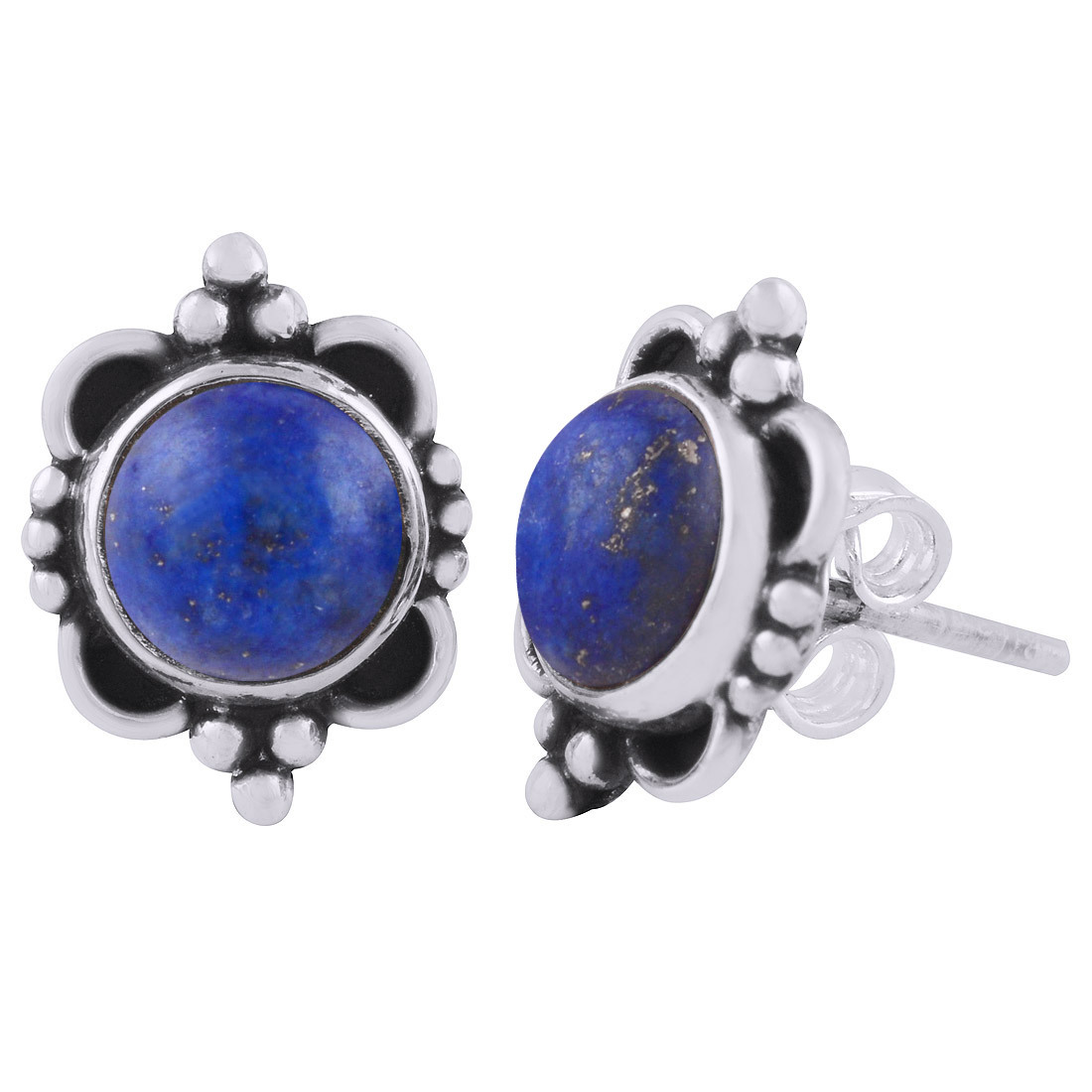Garnet Natural Gemstone 925 Sterling Solid Silver Round Cabochon Stone Handmade Stud Earrings