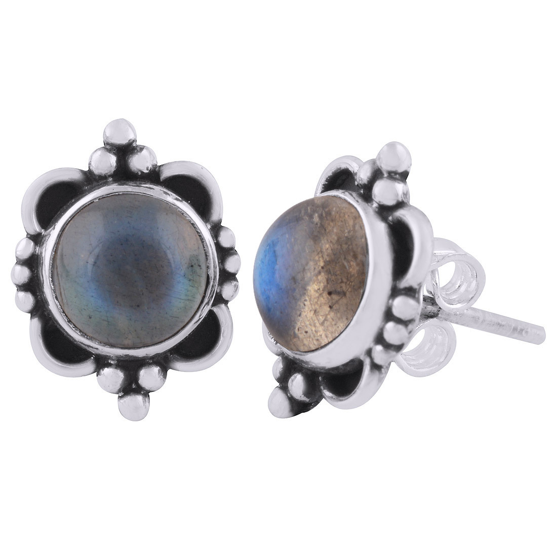 Garnet Natural Gemstone 925 Sterling Solid Silver Round Cabochon Stone Handmade Stud Earrings