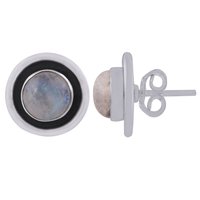 Rainbow Natural Gemstone 925 Sterling Solid Silver Round Cabochon Stone Handmade Stud Earrings