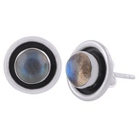 Rainbow Natural Gemstone 925 Sterling Solid Silver Round Cabochon Stone Handmade Stud Earrings
