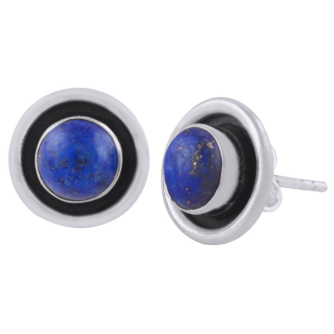 Rainbow Natural Gemstone 925 Sterling Solid Silver Round Cabochon Stone Handmade Stud Earrings