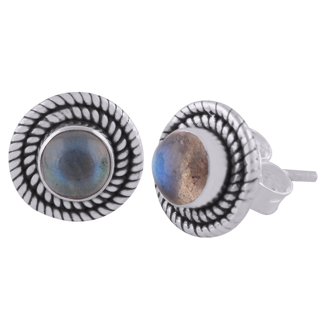 Lapis Natural Gemstone 925 Sterling Solid Silver Round Cabochon Stone Handmade Stud Earrings