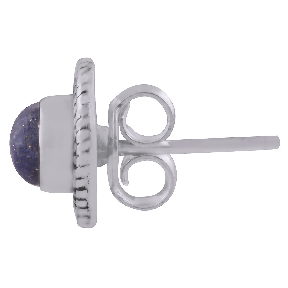 Lapis Natural Gemstone 925 Sterling Solid Silver Round Cabochon Stone Handmade Stud Earrings