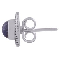 Lapis Natural Gemstone 925 Sterling Solid Silver Round Cabochon Stone Handmade Stud Earrings