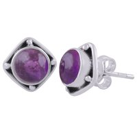 Rainbow Natural Gemstone 925 Sterling Solid Silver Round Cabochon Stone Handmade Stud Earrings