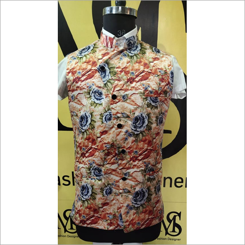 Mens Angrakha Satin Printed Jodhpuri Jacket