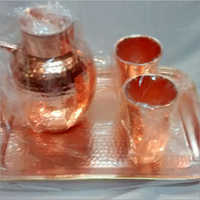 Kitchen Hammered Copper Utensils - Polished Copper, Customized Size | Durable Beverage Serving Set With Tray, Glasses, And Jug For Healthy Hydration