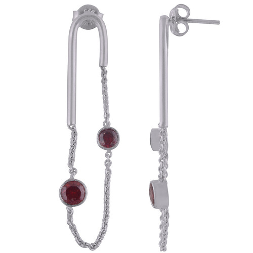 Garnet Natural Gemstone 925 Sterling Solid Silver Round Cut Stone Handmade Stud Earrings