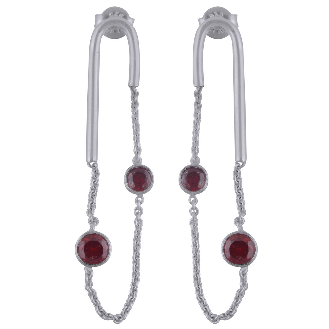 Garnet Natural Gemstone 925 Sterling Solid Silver Round Cut Stone Handmade Stud Earrings