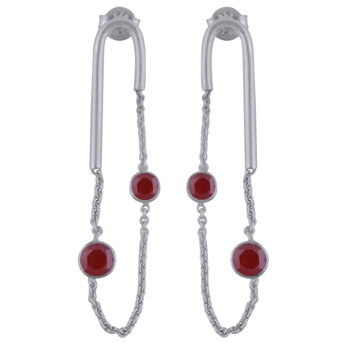 Garnet Natural Gemstone 925 Sterling Solid Silver Round Cut Stone Handmade Stud Earrings