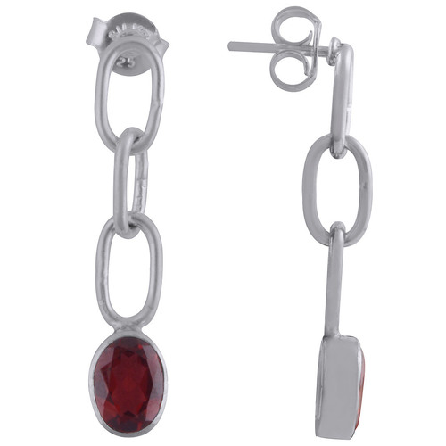 Garnet Natural Gemstone 925 Sterling Solid Silver Oval Cut Stone Handmade Stud Earrings