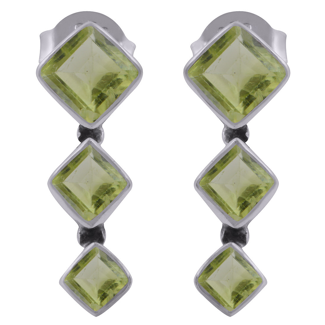 Amethyst Natural Gemstone 925 Sterling Solid Silver Square Cut Stone Handmade Stud Earrings