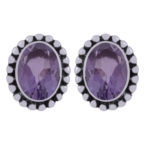 Amethyst Natural Gemstone 925 Sterling Solid Silver Oval Cut Stone Handmade Stud Earrings
