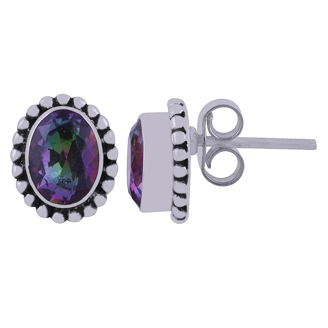 Amethyst Natural Gemstone 925 Sterling Solid Silver Oval Cut Stone Handmade Stud Earrings