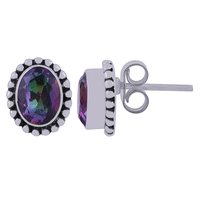 Amethyst Natural Gemstone 925 Sterling Solid Silver Oval Cut Stone Handmade Stud Earrings