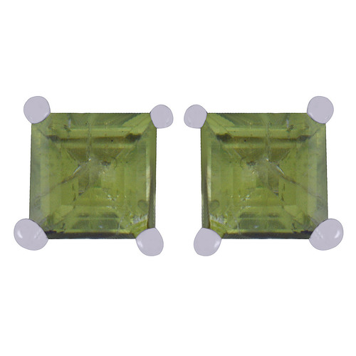 Peridot Natural Gemstone 925 Sterling Solid Silver Square Cut Stone Handmade Stud Earrings