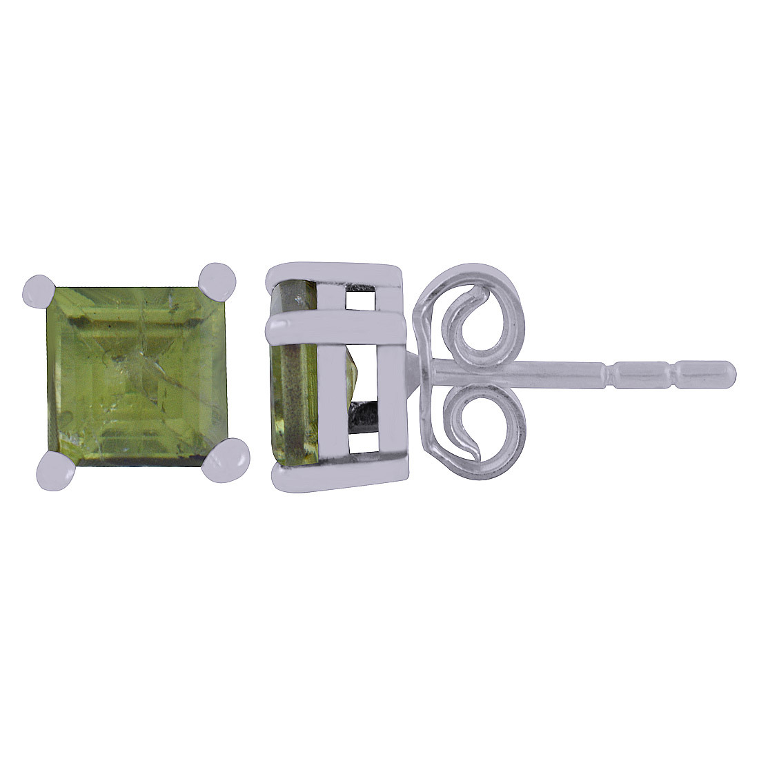 Peridot Natural Gemstone 925 Sterling Solid Silver Square Cut Stone Handmade Stud Earrings