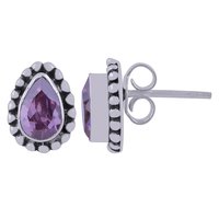 Amethyst Natural Gemstone 925 Sterling Solid Silver Pear Cut Stone Handmade Stud Earrings