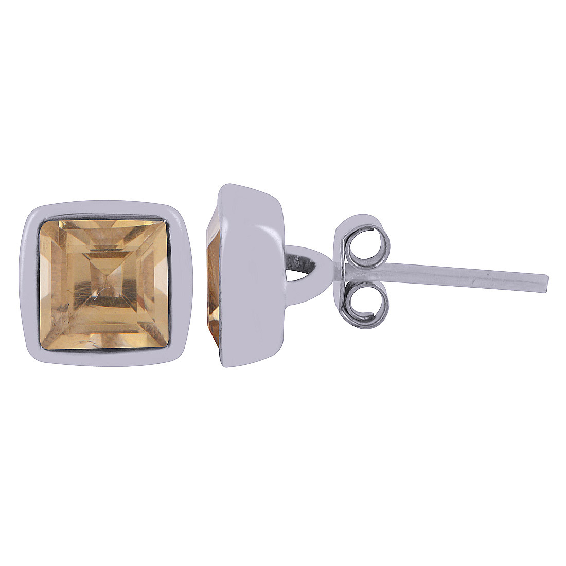 Citrine Natural Gemstone 925 Sterling Solid Silver Square Cut Stone Handmade Stud Earrings