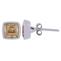 Citrine Natural Gemstone 925 Sterling Solid Silver Square Cut Stone Handmade Stud Earrings