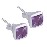 Citrine Natural Gemstone 925 Sterling Solid Silver Square Cut Stone Handmade Stud Earrings