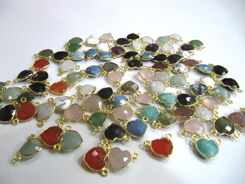 Natural Gemstone Cushion Square Shape Single Loop Bezel Connectors