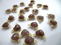 Natural Gemstone Cushion Square Shape Single Loop Bezel Connectors Gold Plated 10Mm