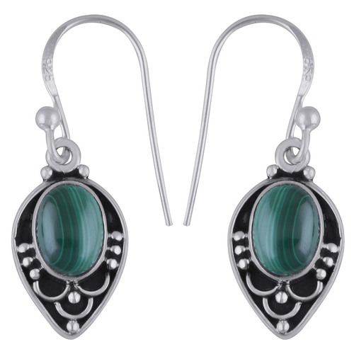 Malachite Natural Gemstone 925 Sterling Solid Silver Oval Cabochon Handmade Earrings