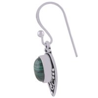 Malachite Natural Gemstone 925 Sterling Solid Silver Oval Cabochon Handmade Earrings