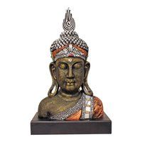 Table Top  Buddha Head Sculpture With Wooden Base