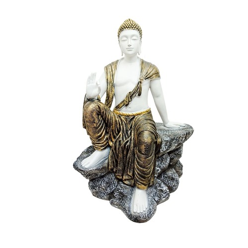 Multi Color Big Polyresin Buddha Statue Sitting On Stone/Pahar