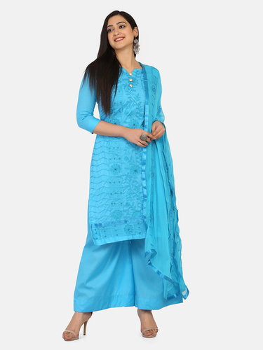 Blue Unstitched Dress Materials Salwar Suit