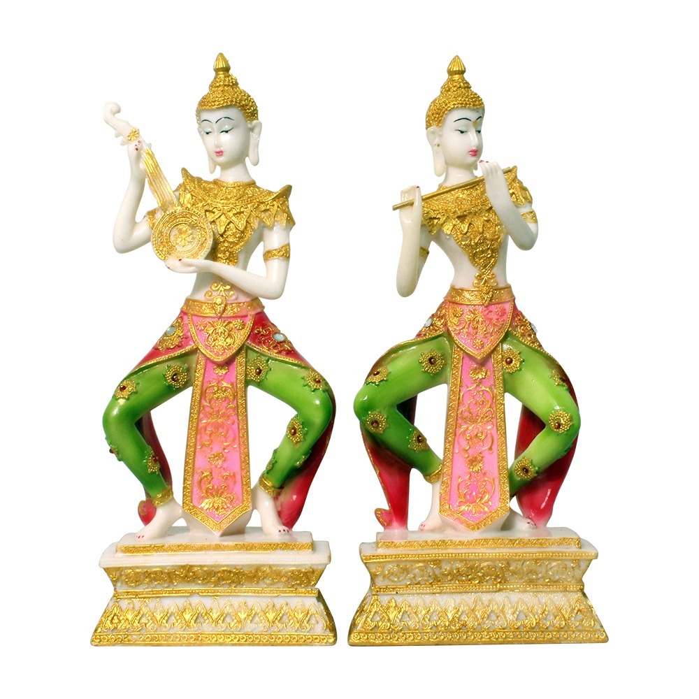 Polyresin Buddha Decorative Statue/murti Pair Playing Musical Instrument