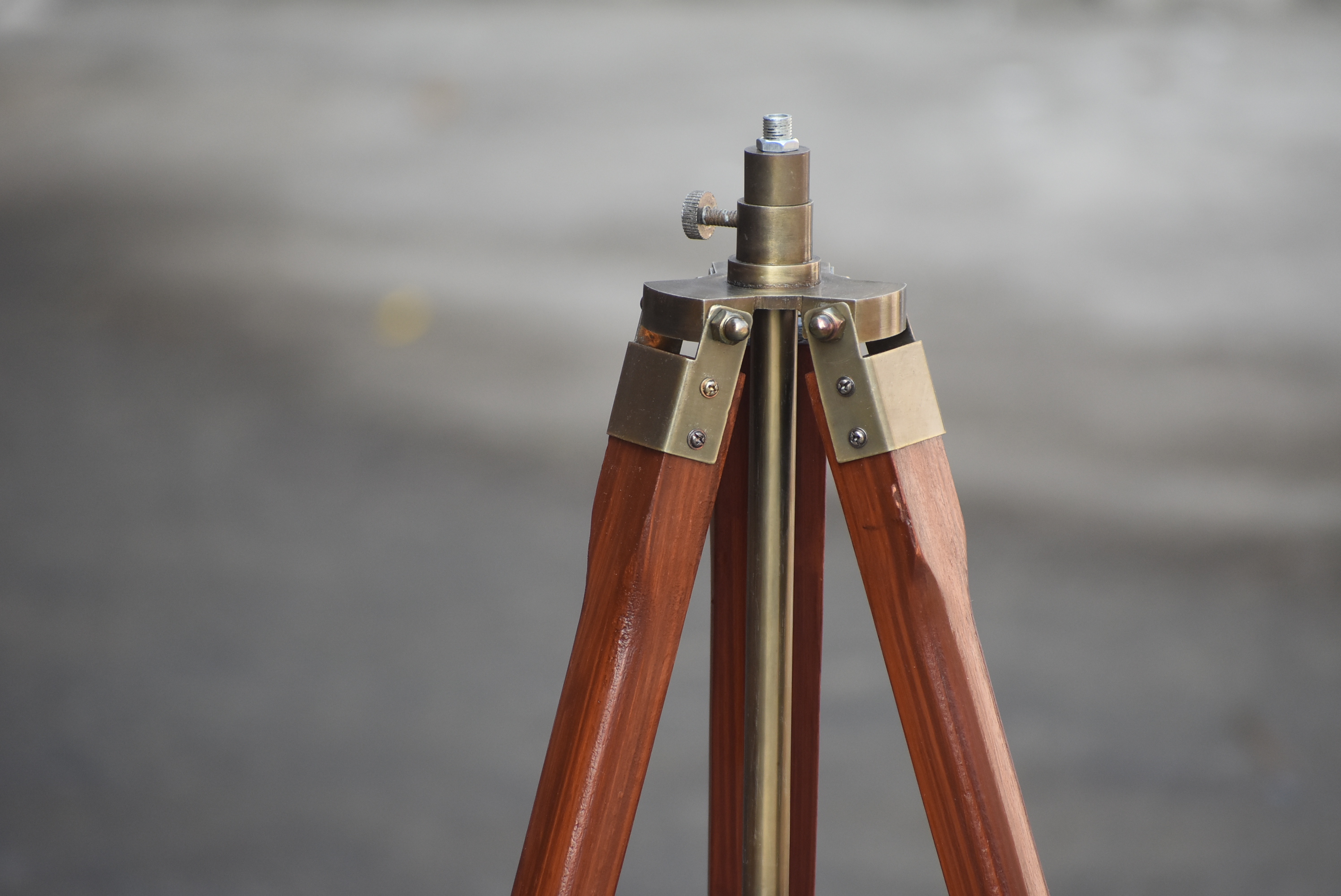 Antique brass color brown wooden corner floor tripod stand vintage home decor