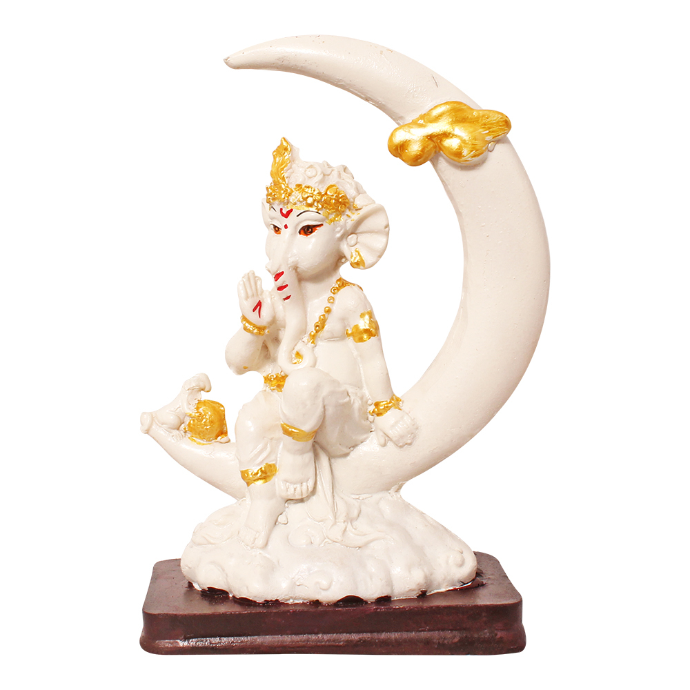 Marblr Look Ganesha Statue With Wodden Base