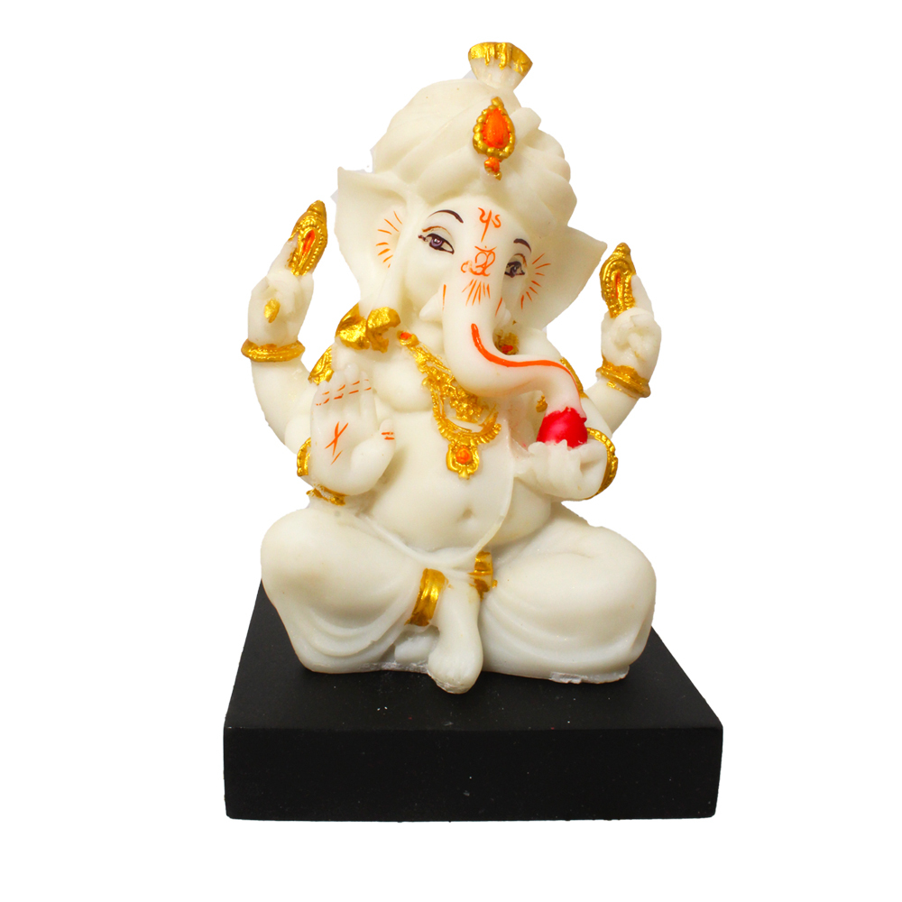 Marblr Look Ganesha Statue With Wodden Base