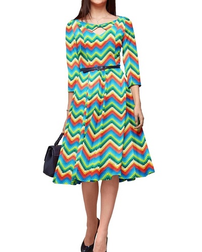Multicolored Zigzag Design Digital Print Galaxy Cotton Fabric