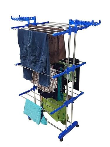 Double Pipes Cloth Rack Supports Drying Stand With Wheels