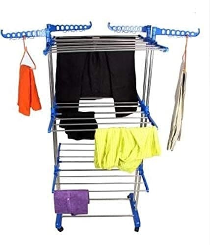Double Pipes Cloth Rack Supports Drying Stand With Wheels