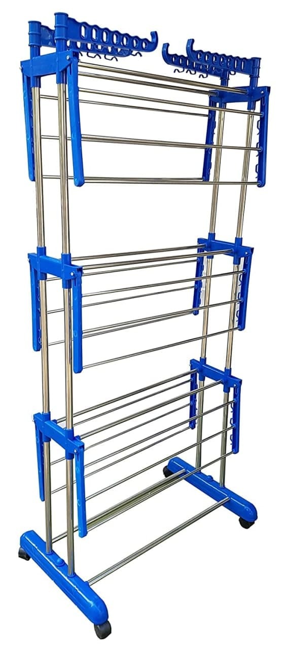 Double Pipes Cloth Rack Supports Drying Stand With Wheels