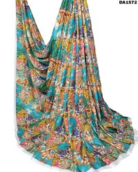 Multicolored Digital Print Design On Rayon Silk Fabric