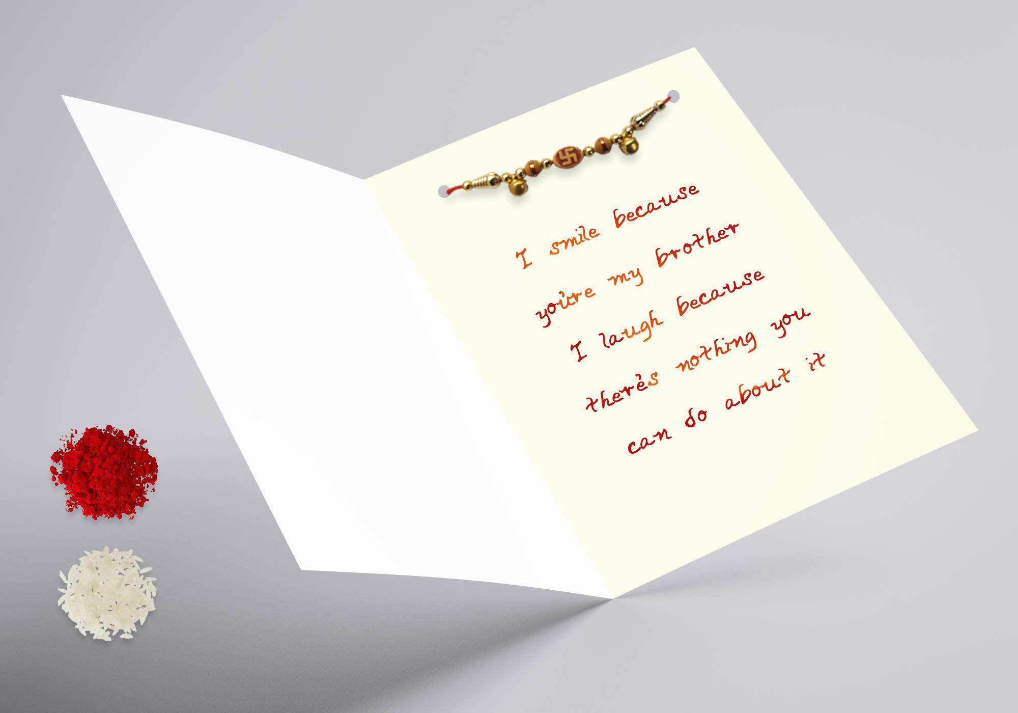 Rakhi Combo Includes Musical Greeting Card Rakhi Chawal Roli Attached with Card Plays Bhaiyya Mere