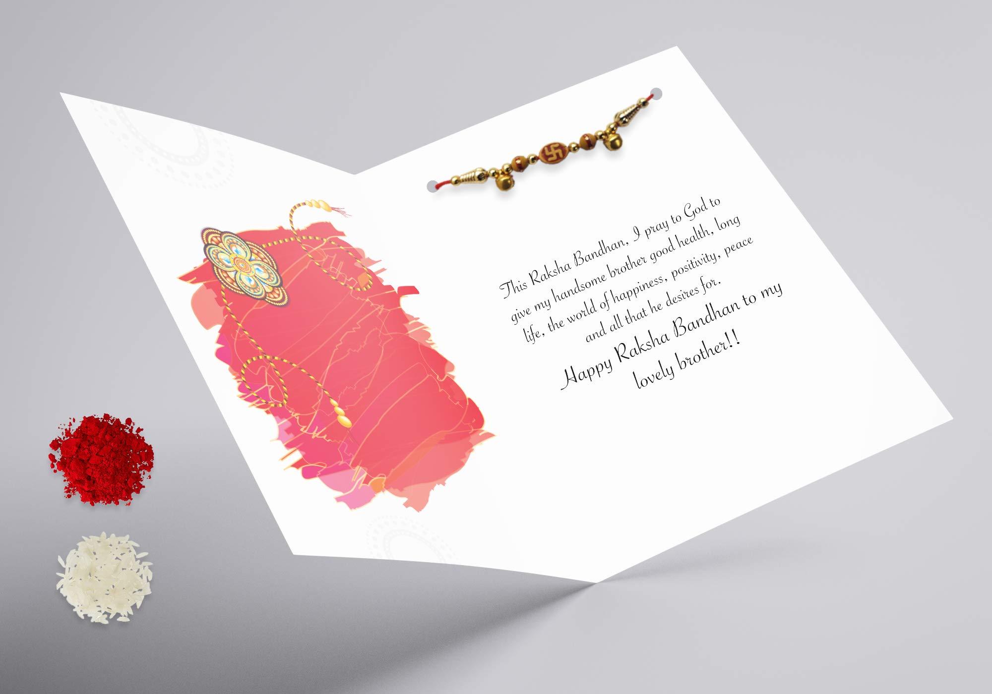 Musical Rakhi Greeting Card With Rakhi Chawal Roli Attached with Card Plays Bhaiyya Mere