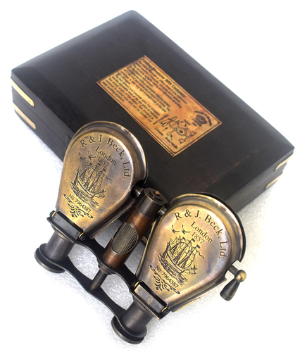 Antique Finish Brass Binocular With Wooden Box