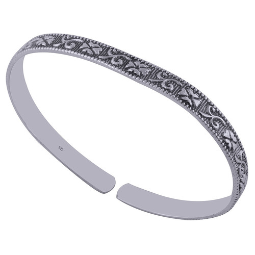 Plain Embossed 925 Sterling Solid Silver Bangle