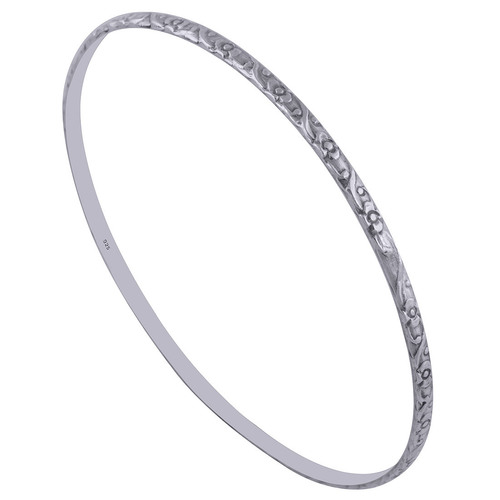 Plain Embossed 925 Sterling Solid Silver Bangle
