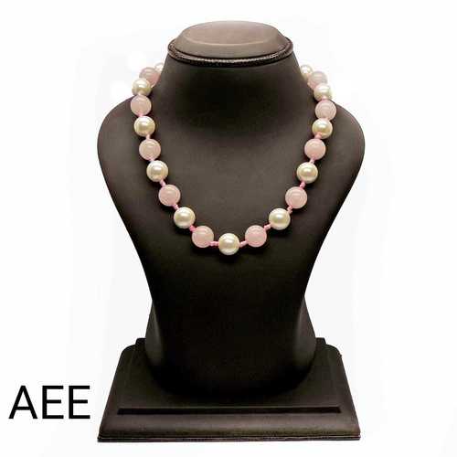Rose Quartz Necklace With Fresh Water Pearl By CRONUS GEMS