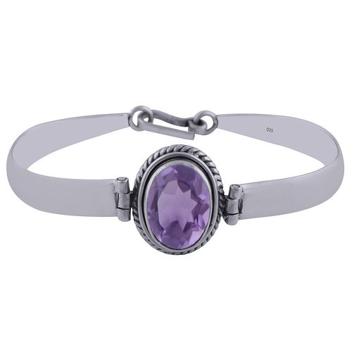 Amethyst Natural Gemstone Oval 925 Sterling Solid Silver Handmade Bangle