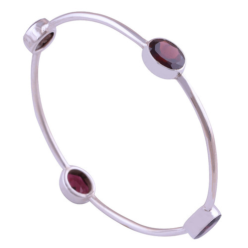 Garnet Natural Multi Gemstone Oval 925 Sterling Solid Silver Handmade Bangle