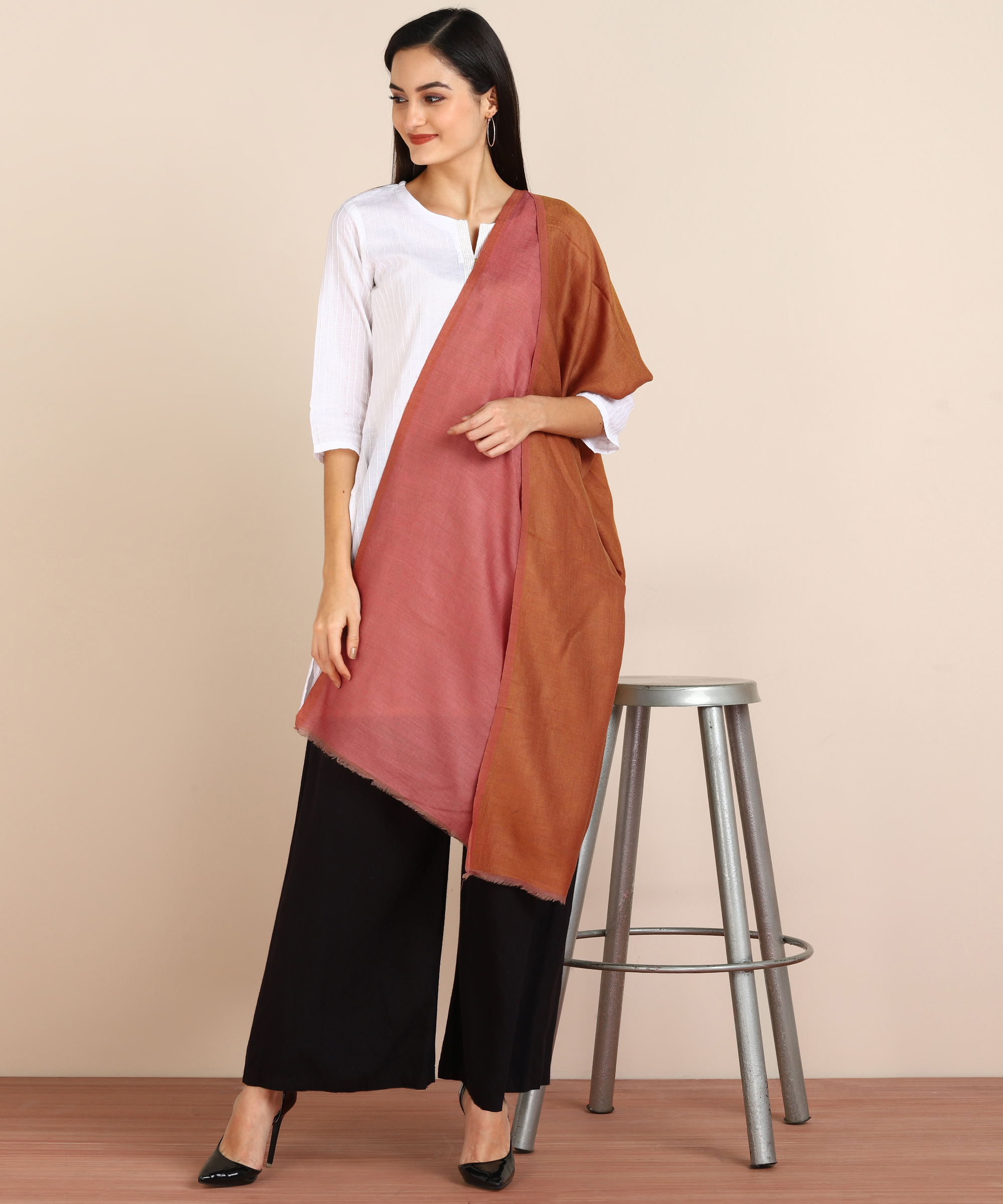 Pashmina Fine Wool Reversible Stole For Women